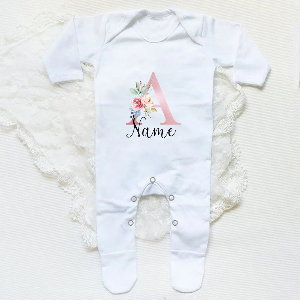 Personalised Babygrow Sleepsuit Flower Initial Infant Romper Baby Coming Home Outfit Newbron Shower Gift Baby Girls Sleepsuit