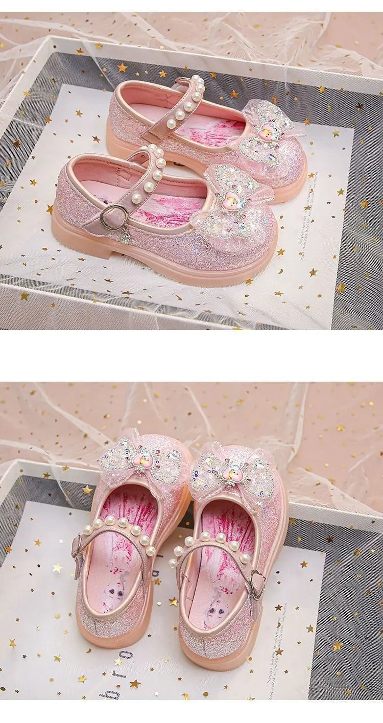 Disney Children's High Heel Princess Elsa Party LED Light Shoes Summer Girls Sandals Baby Girls' Crystal Blue Pink Shoes 23-34