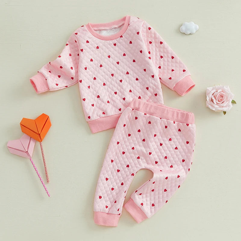 Toddler Girls Valentine s Day Outfits Heart Print Long Sleeve Sweatshirt and Elastic Pants Set Baby 2 Piece Clothes