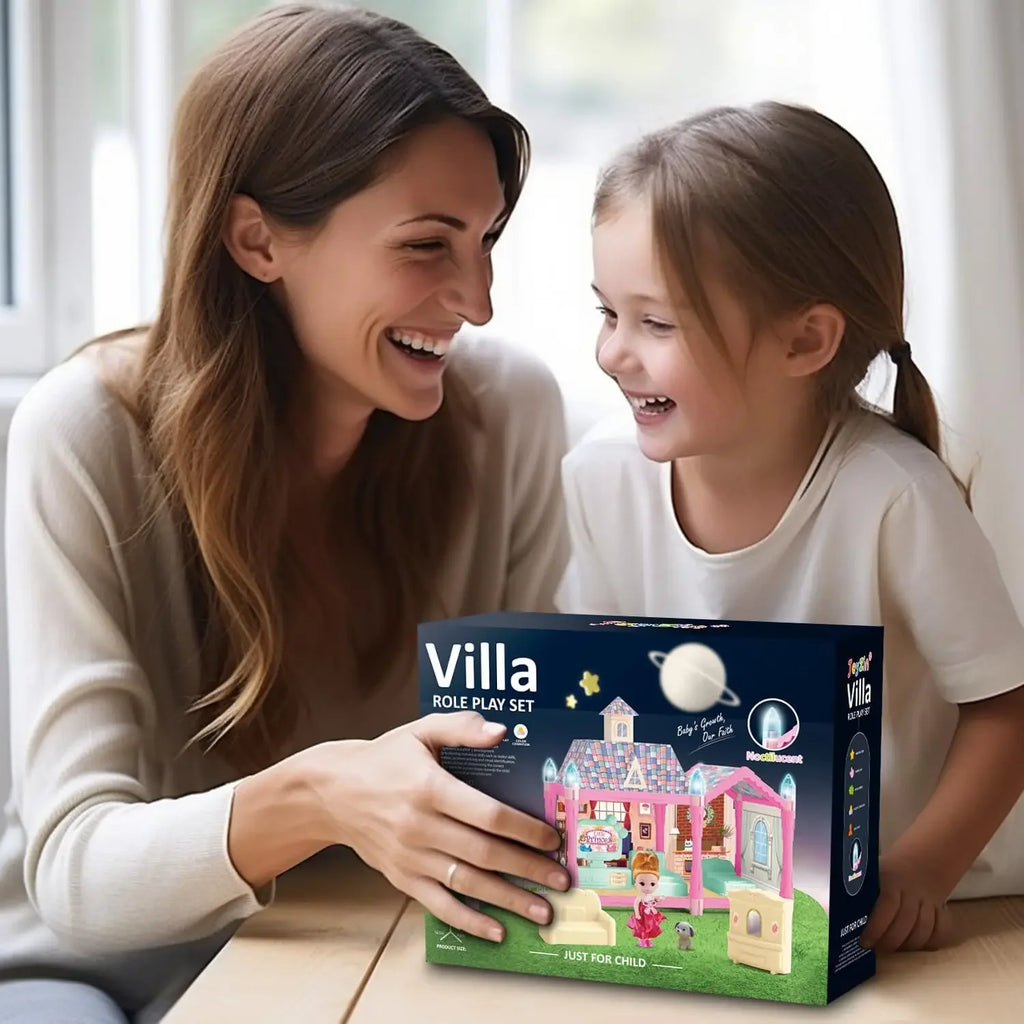 Luminous Doll House Dreamhouse for Girls Princess Playhouse Set with Dolls Furniture Accessories Pretend Play Birthday Gifts