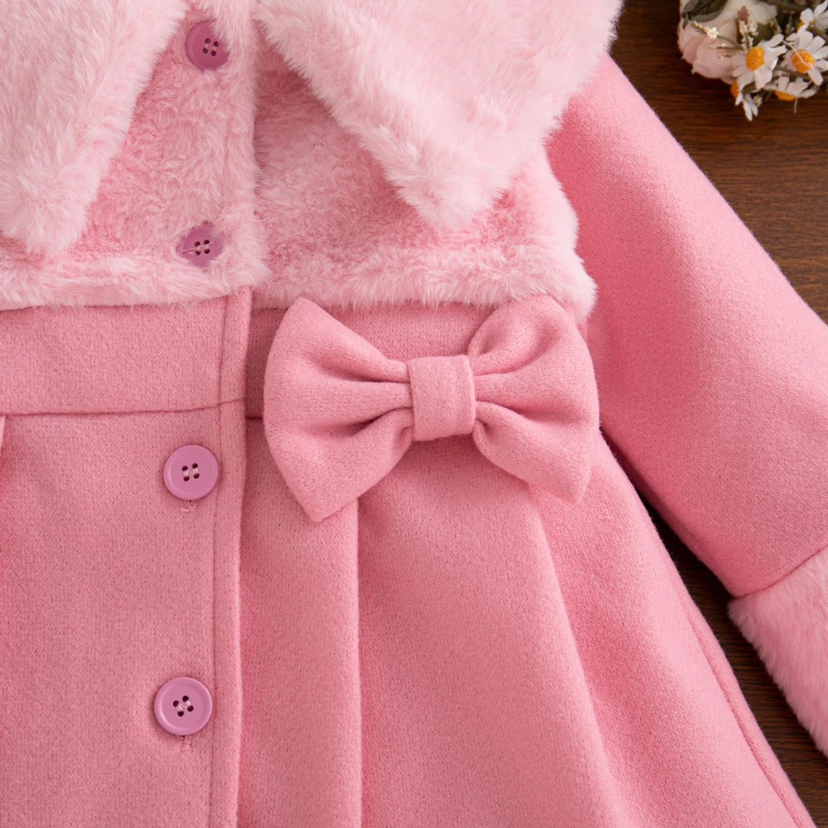 Winter New Pink Bow Baby Girl Coat, Sweet And Cute Children'S Clothing Suitable For Babies Aged 6 Months To 3 Years Old