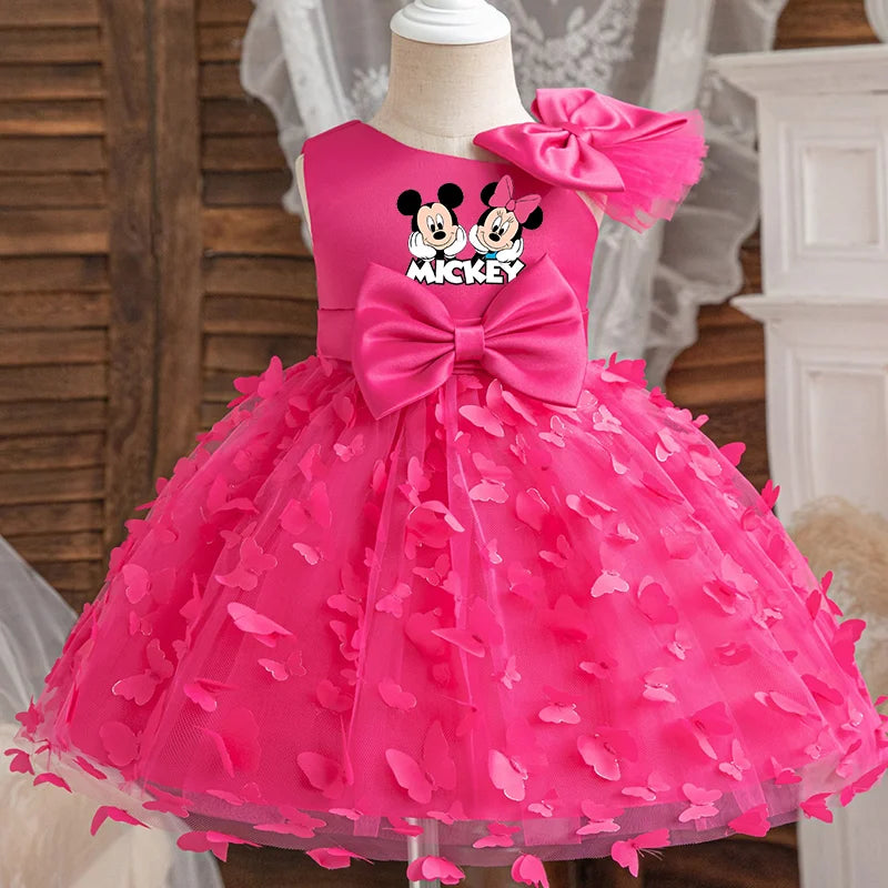 Mickey Minnie Mouse Girl Princess Dress Kid Clothes Party Birthday Outfits Evening Party Tulle Dress Wedding Wear Bowknot Dress