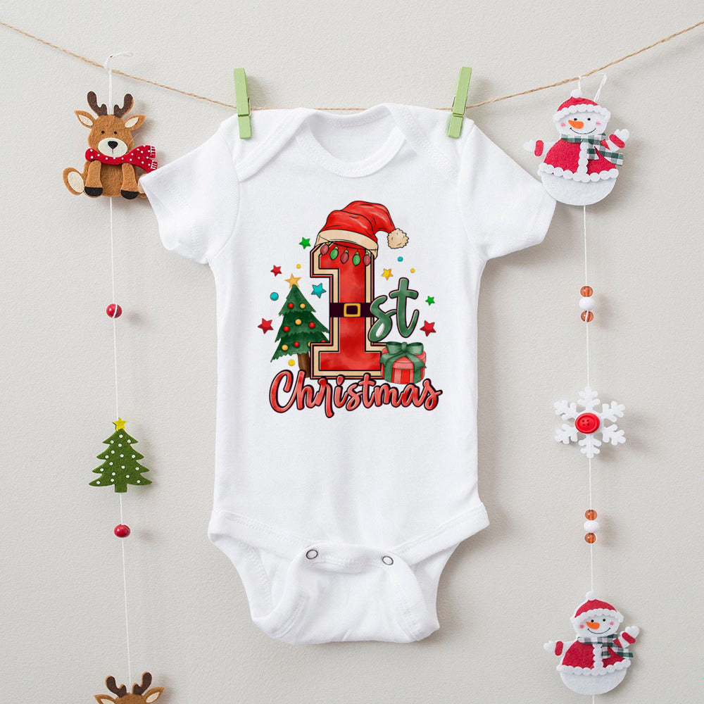 First Christmas Print Baby Bodysuits Boys Girls Xmas Cute Clothes Toddler Romper Newbron Christmas Gift Xmas Party Outfits