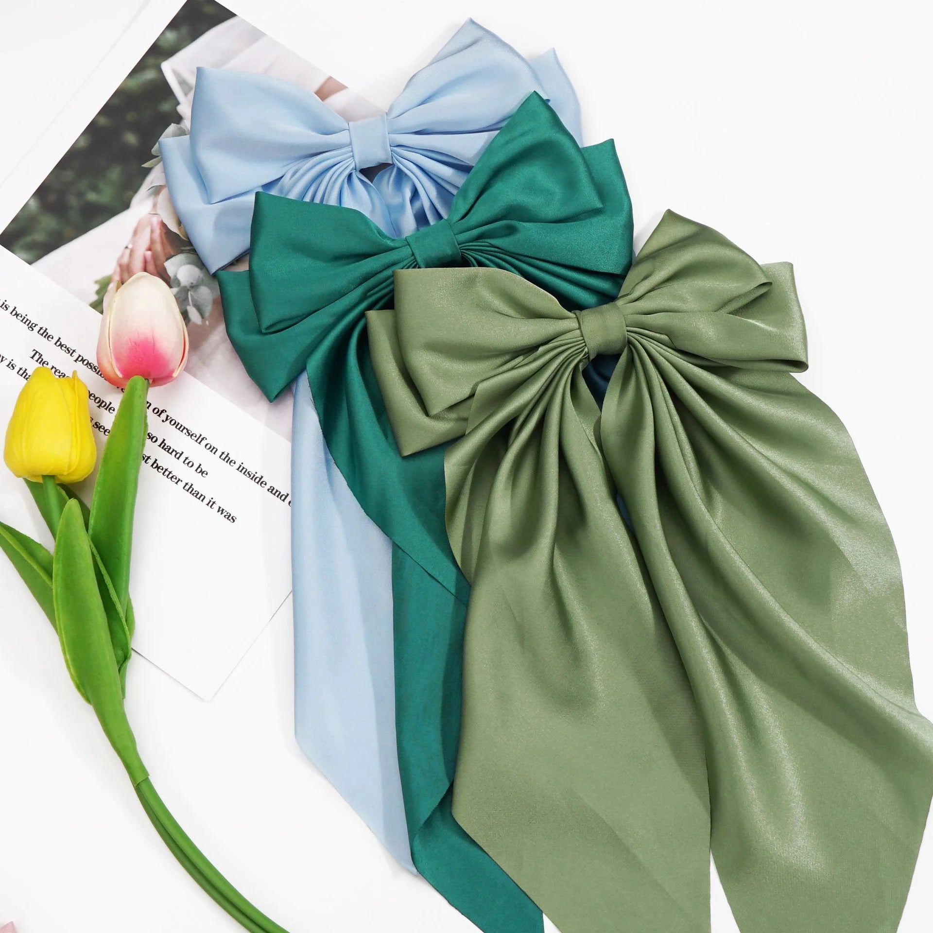 Multiple Elegant Large Bow Ribbon Clip for Women Fashion Simple Solid Satin Clip Ponytail Bow Hairpin Girls Hair Accessories