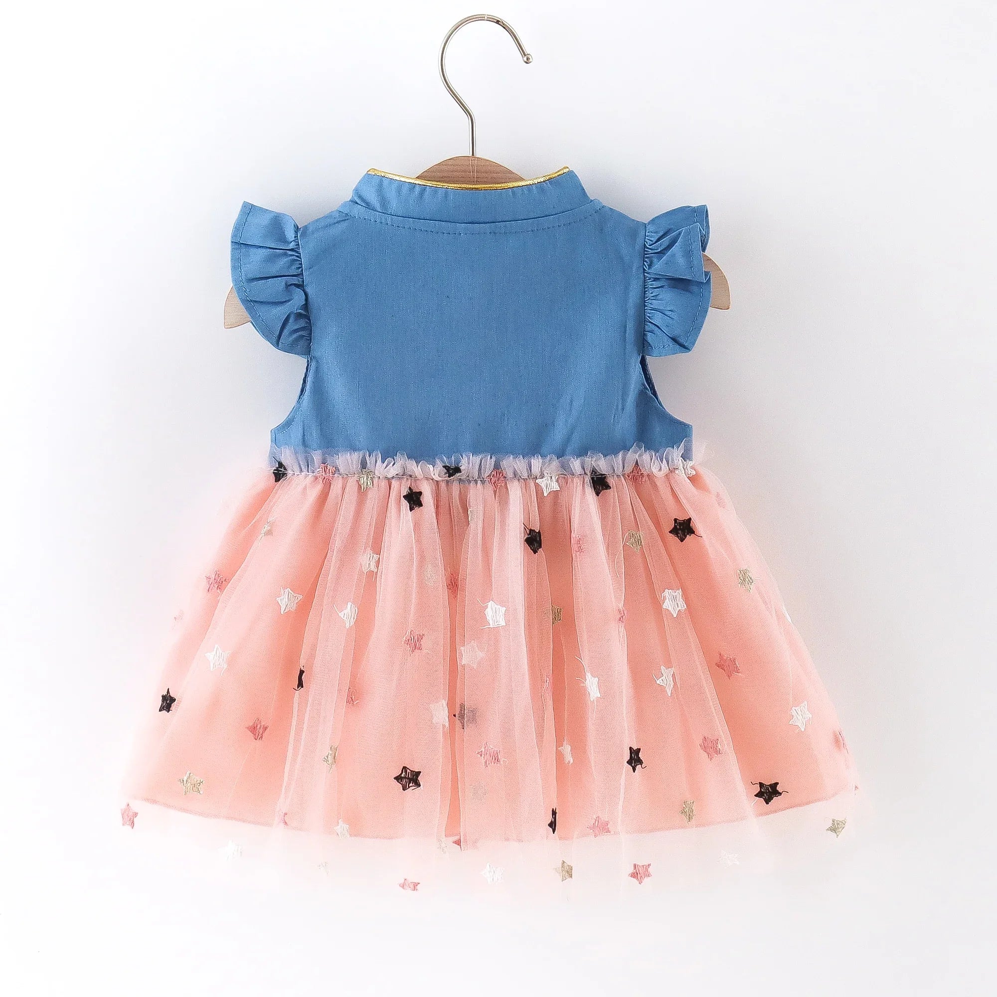 (Girls 0-3 Years Old)New Summer Girls Dress Small Flying Sleeve Bow Cowboy Work Pompous Past Polka Dot Color Sweet Princess Dres