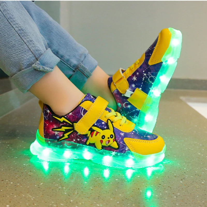 Kids'Casual Shoes Boys Rechargeable Cartoon PU Leather Spring Fashion Flat Bottom Anti-slip Yellow Size 25-36