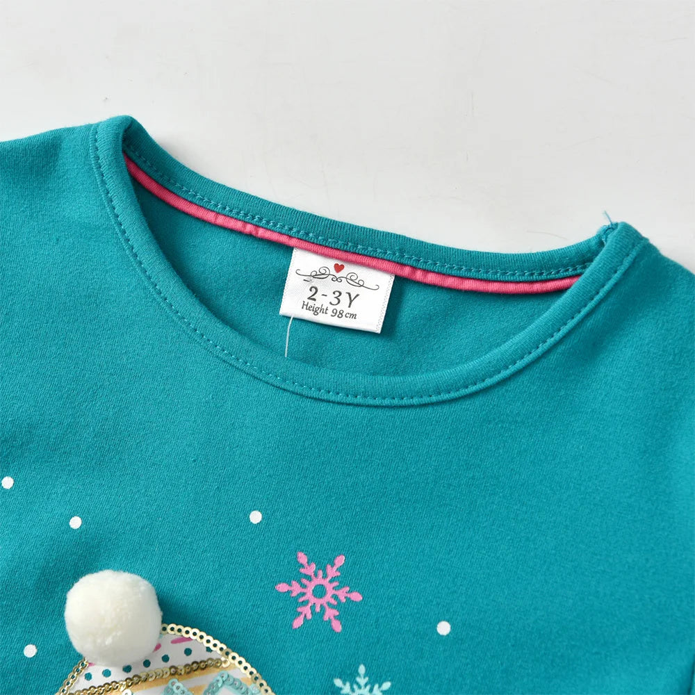 VIKITA Girls New Year Christmas Xmas Striped T Shirts Toddlers Snowman Snowflakes Cartoon Appliqued Cotton Casual Tops Tees Gift