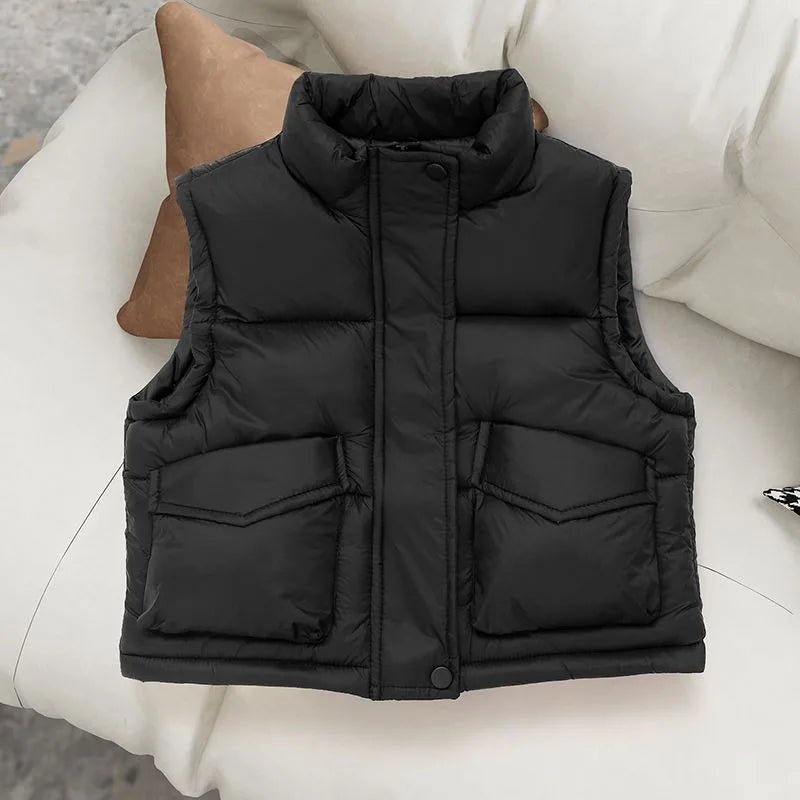 Autumn Winter New Kids' Korean Style Thickened Cotton Vest for Medium Large Children Students Fashion Outerwear Jacket