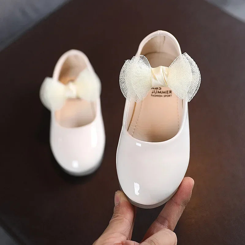Kids Leather Girls Shoes Shining Shell Princess Shoes for Baby Party Wedding Children Lace Bow Spring Summer Dress Shoes F03111