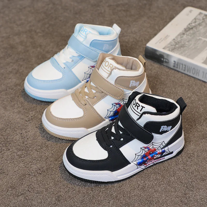 Kids'Casual Shoes Sneakers Ankle-High Shoes PU Leather Spring Shoes For Boys Velcro Anti-slip Black Blue Shoes Size 26-37