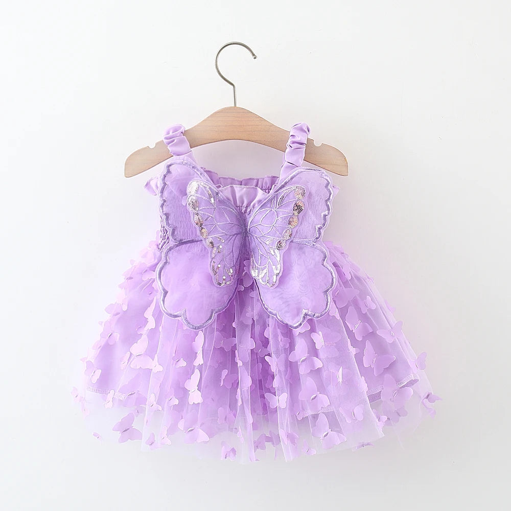 Summer New Princess Style Baby Girl Dress, Butterfly Chiffon Suspender Children'S Clothing For Babies Aged 9 Months To 3 Years