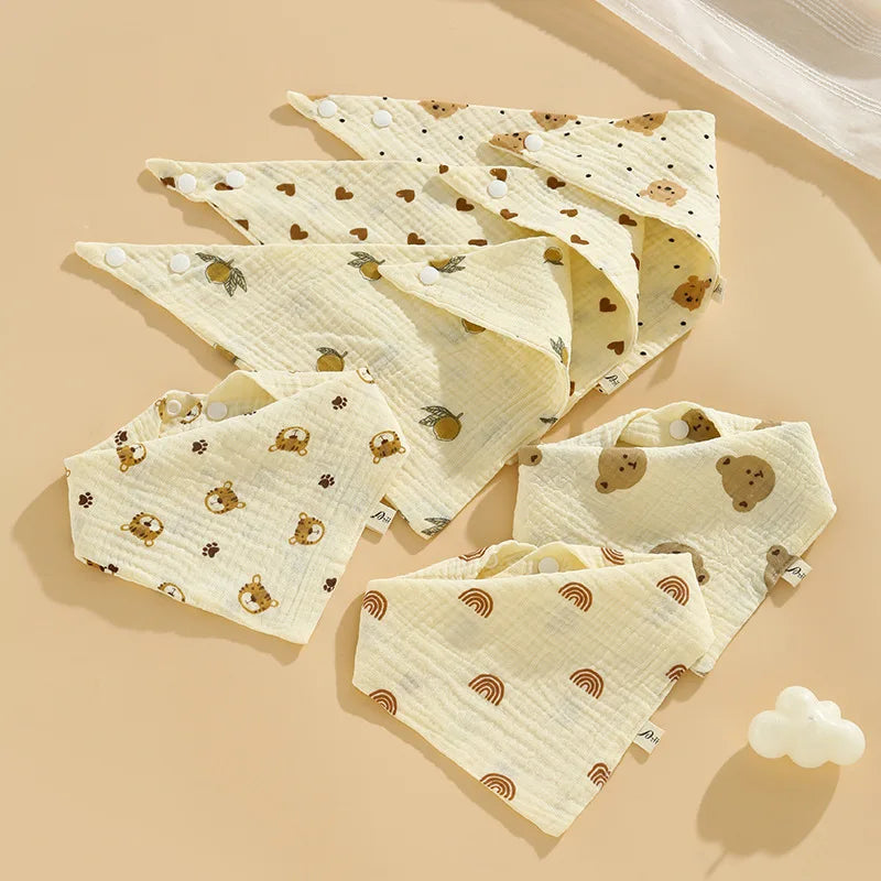 5pcs Baby Bibs Saliva Towel Triangle Scarf Linen Cotton Cartoon Bear 0-2Year Newborn Boy Girl Bibs Saliva Scarf Absorbent Cloth