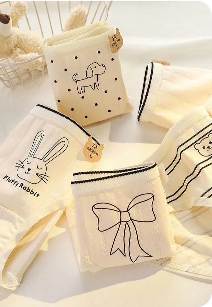 5PCS Young Girls Cotton Antibacterial Panties Kids Thin Breathable Comfort Briefs 8+y Child Clothes Maiden Cute Print Underwears