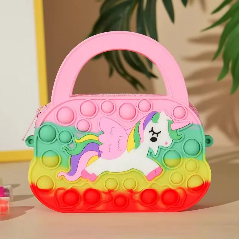 Unicorn Purses Handbag Fashion Fidgets Fashion Pop Purse Push Bubbles Fidget Toy Rainbow Wallet Ladies Bag Silica Bags for Girls