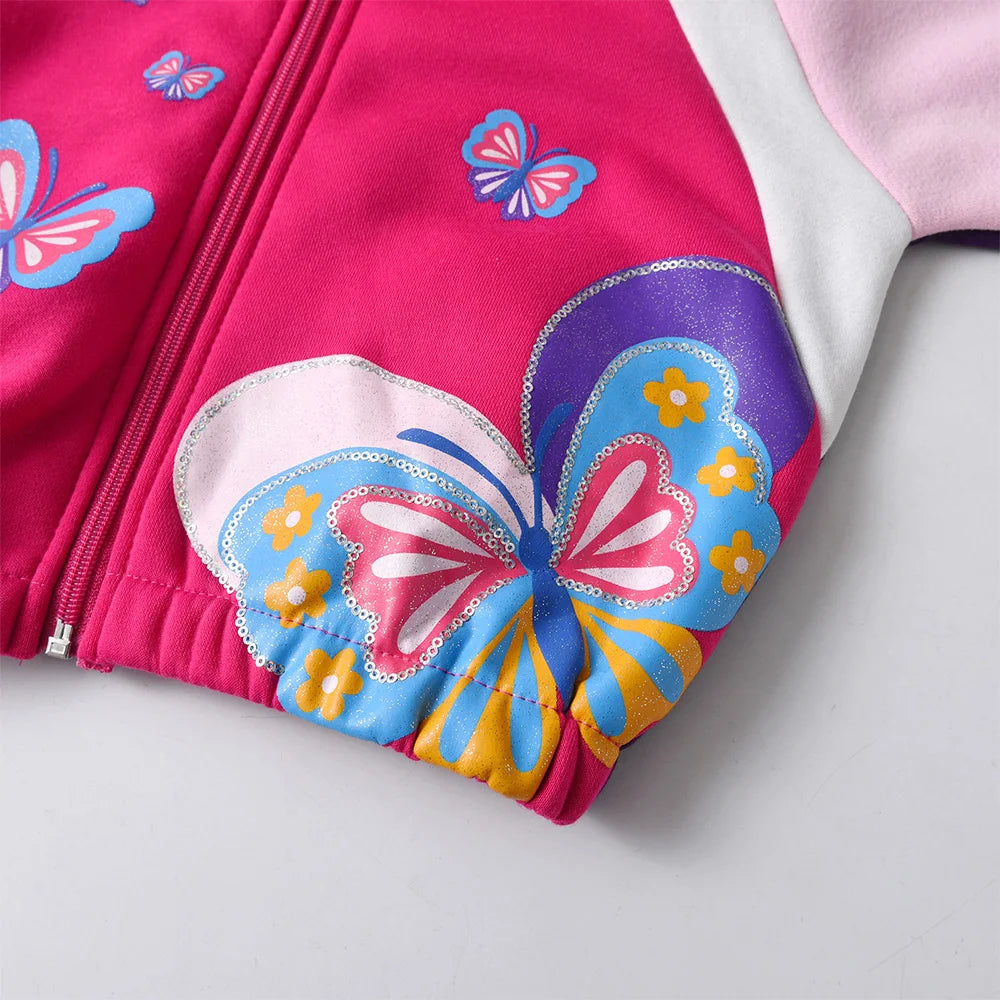 VIKITA Kids Autumn Winter Jackets Girls Butterfly Cartoon Print Outerwear and Coats Kids Zipper Warm Thick Sports Casual Jackets