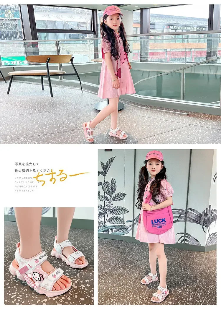 Summer Bestsellers Sanrio Kuromi's New Cute Color-blocked Flat Mesh Breathable and Anti-slip Cartoon Flip-flops for Girls