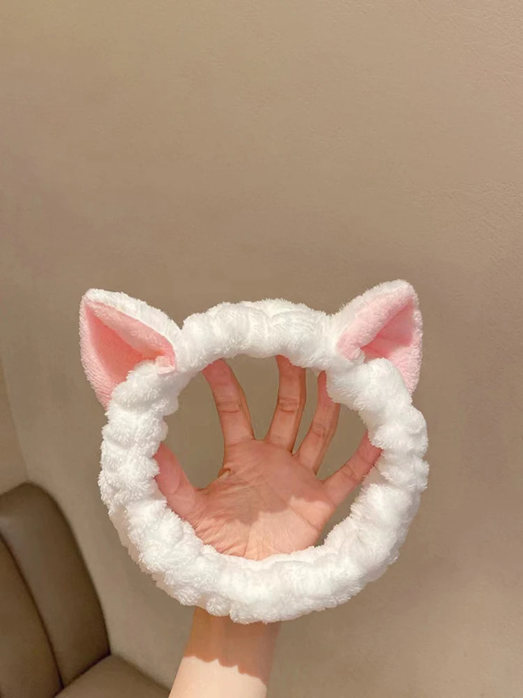 Hairband Cat Coral Plush Headband Cute Soft Hair Bow Headband Hairband Wash Face Makeup Headband Bandage Girl Accessories