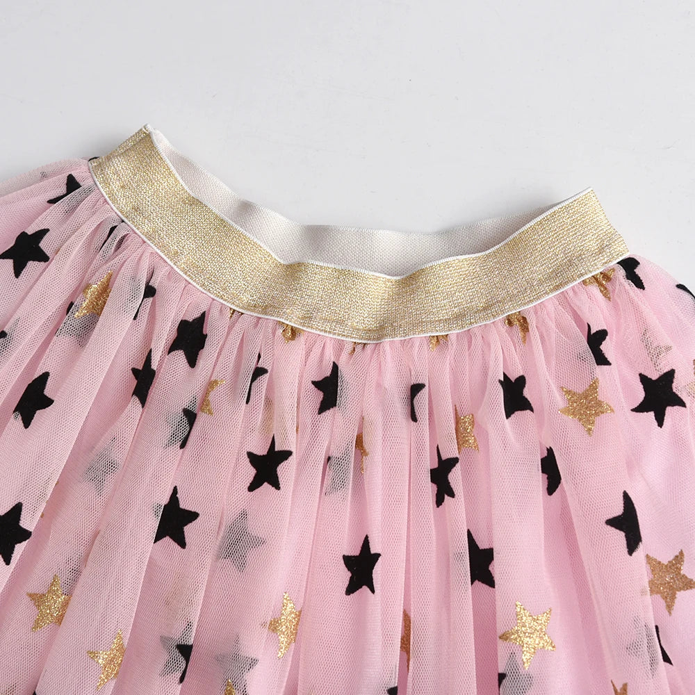 VIKITA Girls Star Sequins Appliqued Skirts Girls Birthday Party Prom Gwon Kids Mesh Tulle Pink Daily Casual Princess Mini Skirts