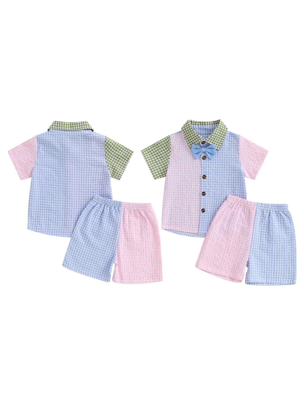 Toddler Boys Summer Outfit Striped Short Sleeve Shirt with Drawstring Waist Shorts Set Kids Casual Plaid Clothing