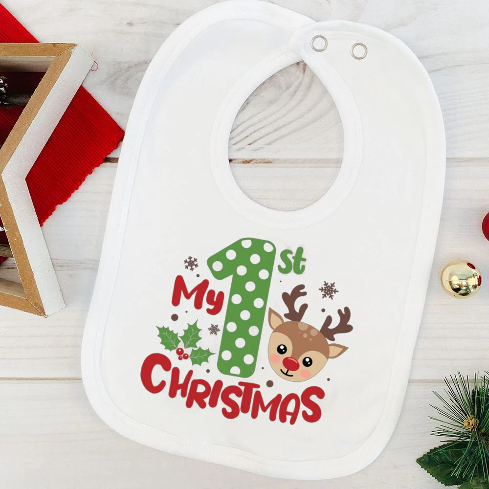 My First Christmas Baby Bib Boy Girl Cute Burp Cloths Xmas Infant Bibs Newbron 1st Christmas Bib Gift Xmas Party Toddler Bibs
