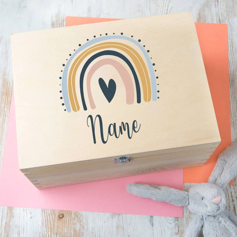 Personalised Baby Rainbow Box Custom Wooden Infat Memory Box Toddler Keepsake Box Newborn Shower Present Baby Birth Stats Gift