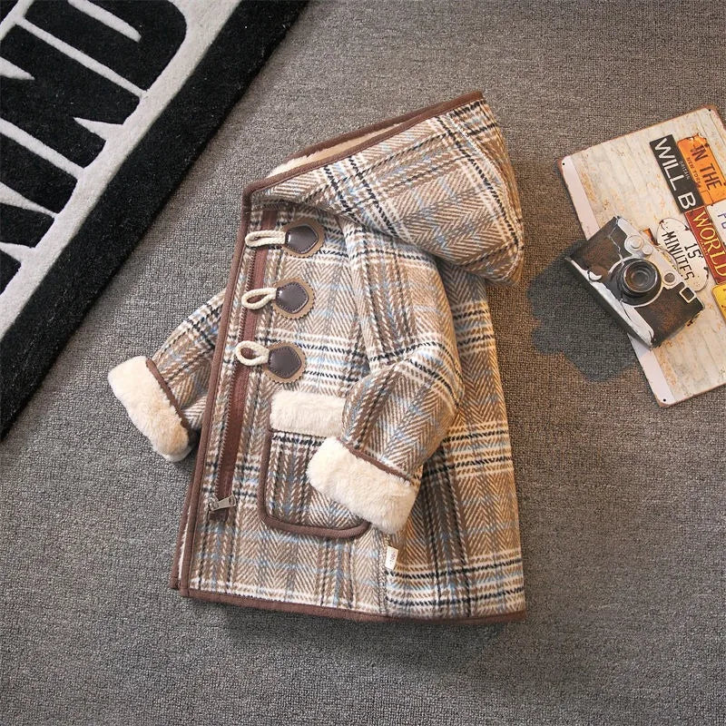 Boys Winter Wool Coat 2025 New Style Kids Thickened Fleece Lined Plaid Wool Jacket Thick Winter Clothing
