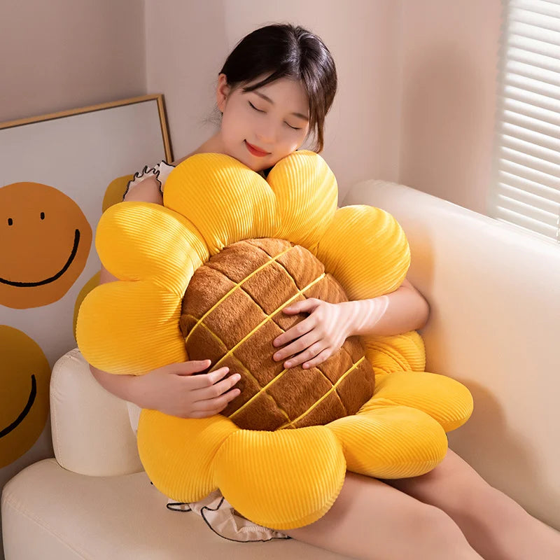 Artificial Natural Flower Sunflower Plush Doll Pillow Yellow Lifelike Flower Plush Pillow Super Soft Birthday Gift For Girls