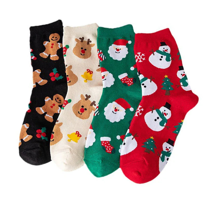 2/4/8 Pairs Children Christmas Socks Cotton Warm Mid-tube Socks For Kids Unisex Knitting Snowflake Elk Stocking Christmas Gift