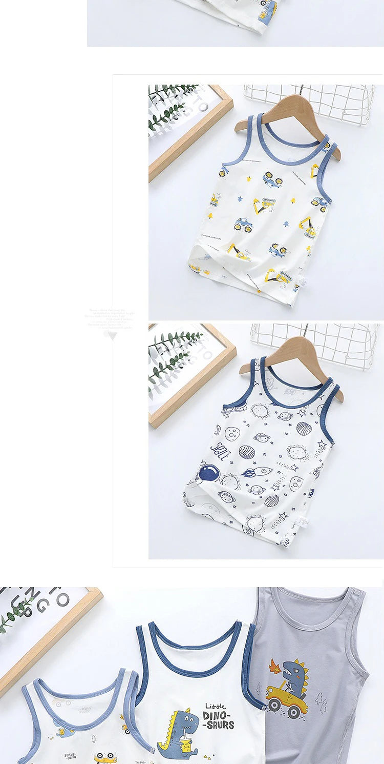 2025 Summer Kids Tanks Top Children's Vest Baby Underwear Clothing Cartoon Printed Top Cotton T-shirt Boys Sleeveless Tank 0-8 Y