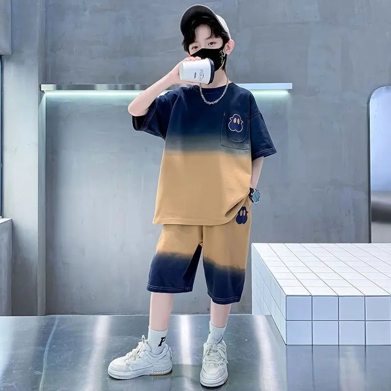 Gradient Sportswear Set 2025 New Children's Clothing Clothes for Cotton Boys Kids Sweatshirt Tracksuit Boy 8 10 Year Old Top