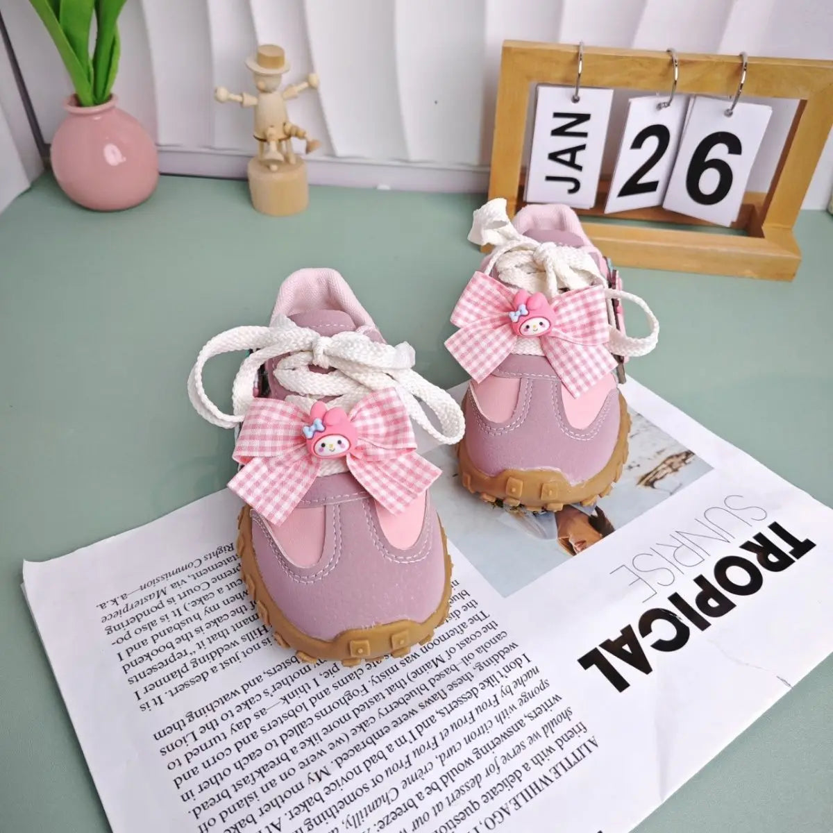Kids'Casual Shoes Girls Cartoon MELODY PU Leather Outdoor Bow For Anti-slip Sneakers Pink Size 26-37