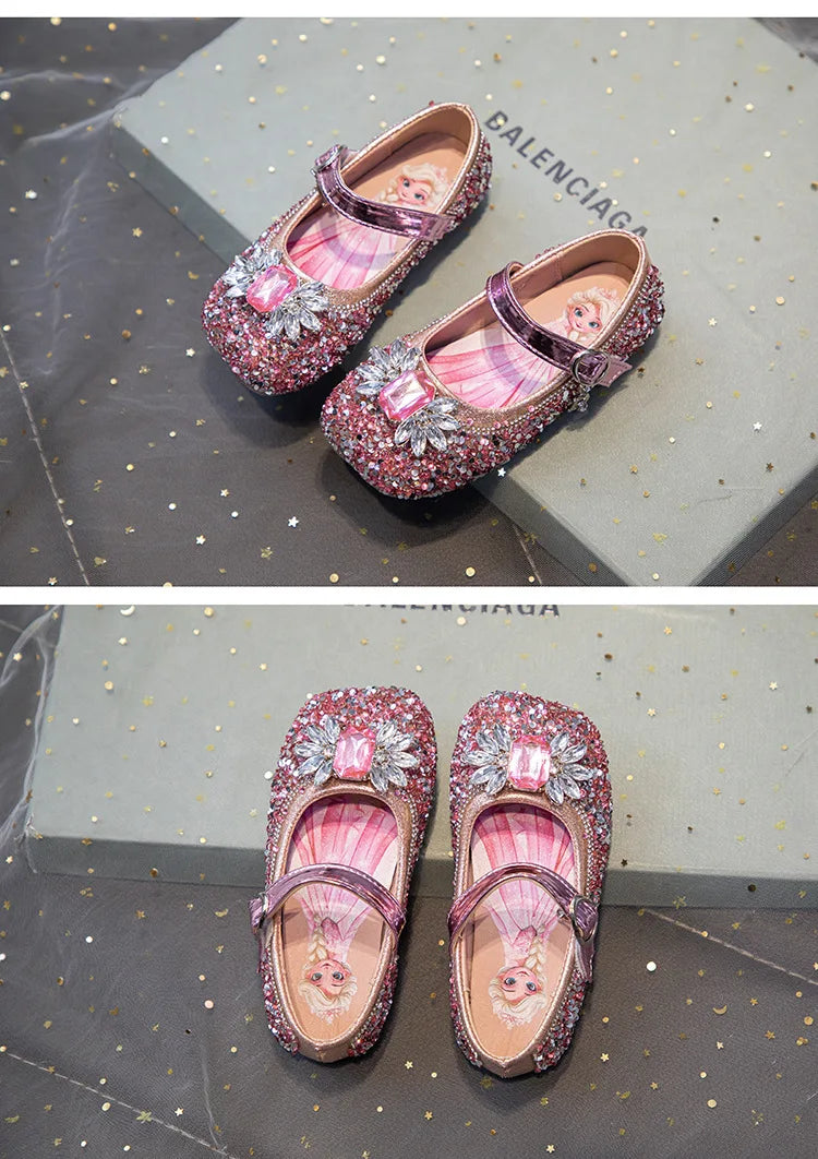 Kids'Casual Shoes PU Leather Sequin Crystal Fashion Summer Shoes For Girls Breathable Soft Bottom Blue Silver Pink Size 23-34