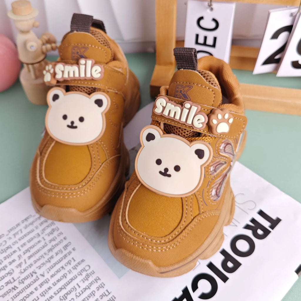 Kids'Casual Shoes Children Cartoon PU Leather Spring Fashion Outdoor Sneakers Breathable Anti-slip Purple Khaki Size 26-37