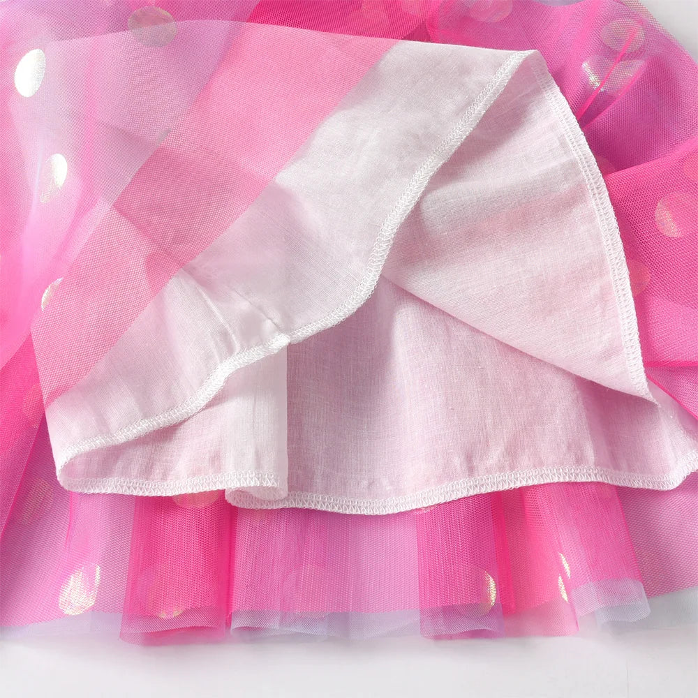 VIKITA Toddlers Polka Dot Colorful Butterfly Ruffled Sleeved Dress Kids Gradient Pink Mesh Tulle Princess Birthday Party Frocks