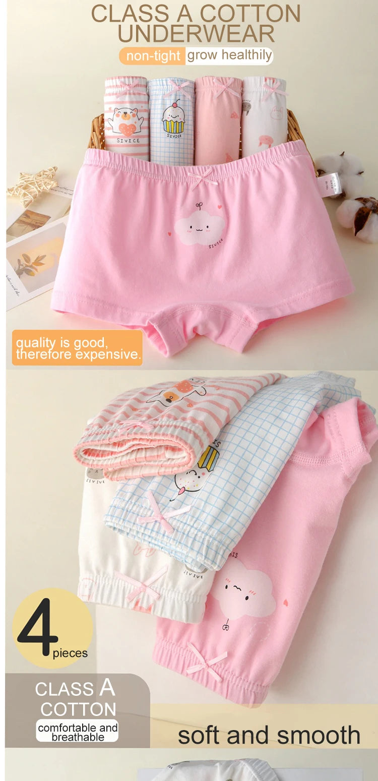 Children's Cotton Women's Underwear All Seasons Middle And Large Kids Triangle 4 Corner Student Shorts Girls Cotton Girls 4PCS