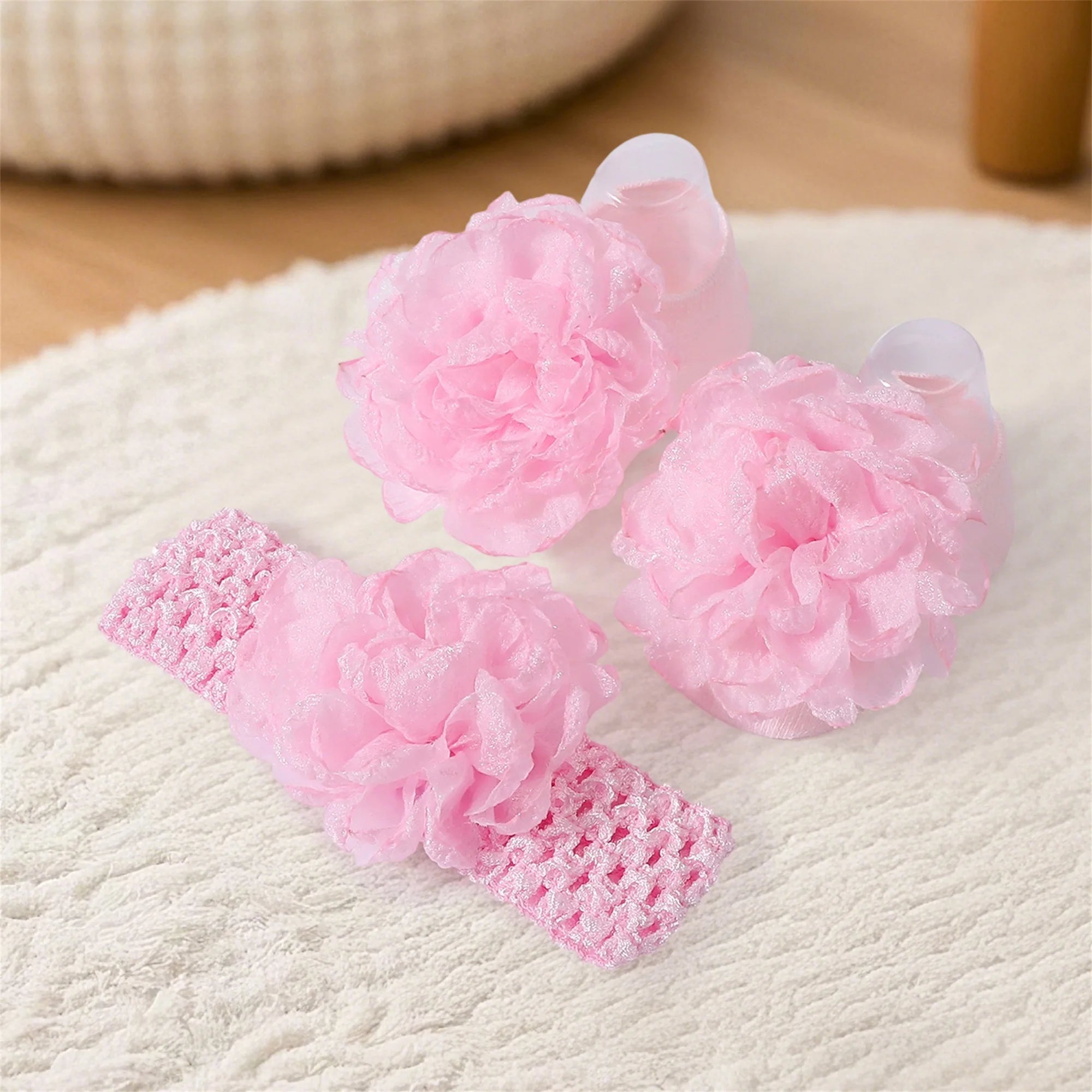 Adorable Baby Girls Hair Bow Clips and Socks Set Sweet Floral Headbands and Ankle Socks Infant Christening Outfit Accessory