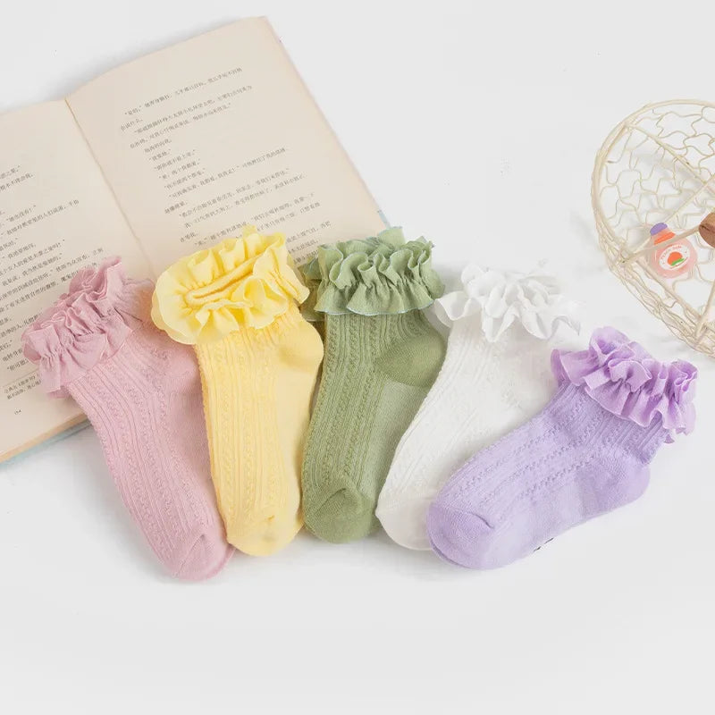 1/3/5/7Pairs/lot Cotton Lace Ruffle Princess Breathable Socks Children Ankle Short Sock White Pink Purple Baby Girl Kids Toddler