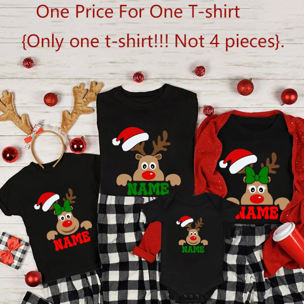 Custom Name Reindeer Shirts Reindeer Family Christmas Shirt Personalized Xmas Family Matching Tops Tee Holiday Xmas Gift