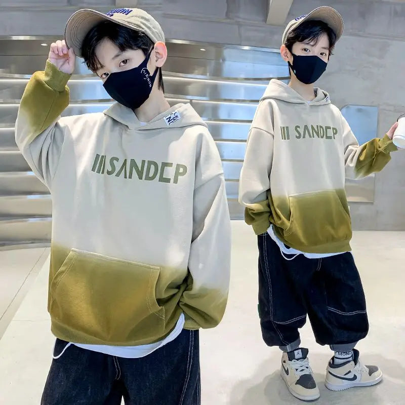 2025 Spring Autumn New Boys Mid-Large Size Trendy Stylish Eye-Catching Hooded Sweatshirt - Boys' Spring Streetwear Top