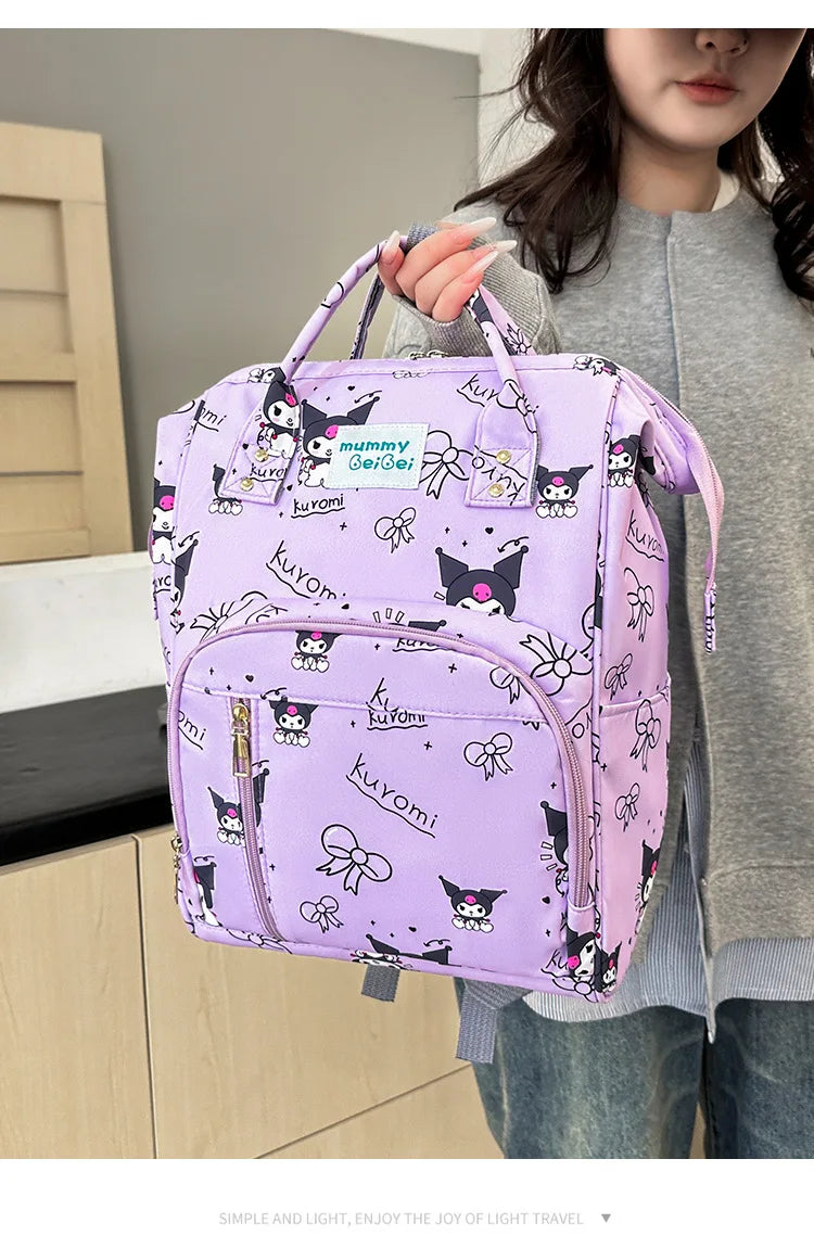 Kuromi New Diaper Bag Backpack Cartoon Cute Baby Diaper Bag Backpack Multifunctional Fashion Lightweight Baby Bag Large Capacity
