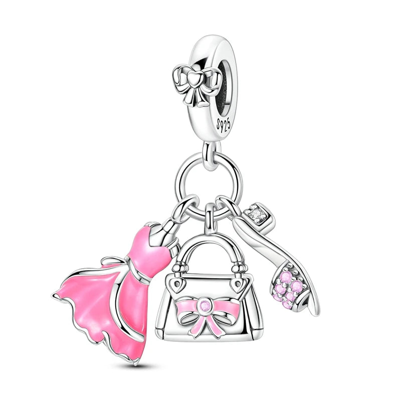925 Sterling Silver Original Pink Ballet Shoes Charms Ballet Dancer Pendants For Women DIY Bead Fit Original Bracelet Necklace