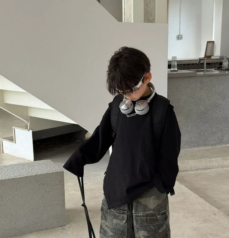 Boys' Vintage Hip-Hop CAMO Wide-Leg Jeans Kids' Spring Autumn 2025 New Release Medium-Large Denim Pants