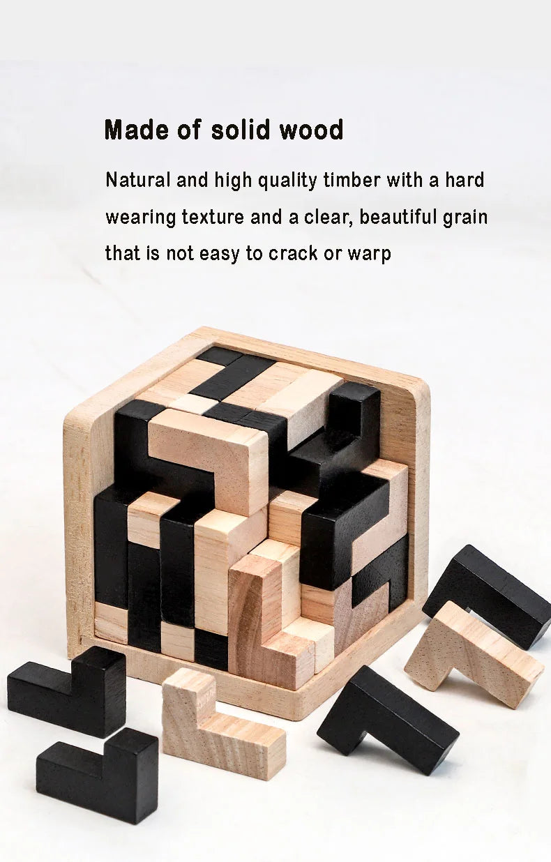 3D Cube Puzzle Luban Interlocking Creative Educational Wooden Toy Brain Mind Early Learning Game Gift For Children Letter