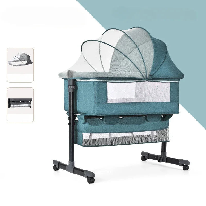 Portable Baby Crib Convertible Bassinet Multi-Functional Foldable Travel Bed with Wheels for Nursery Room Newborns Toddlers