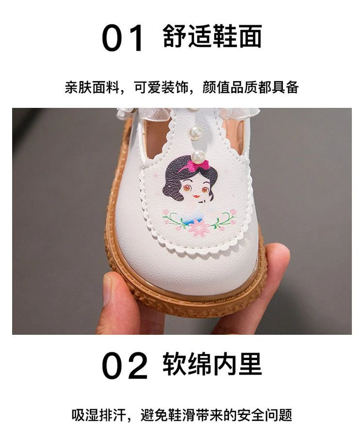 Disney Girls' Leather Shoes Lolita Princess Elsa Shoes Soft Sole Shoes Spring Children's Autumn Girl White Shoes Size 23-35