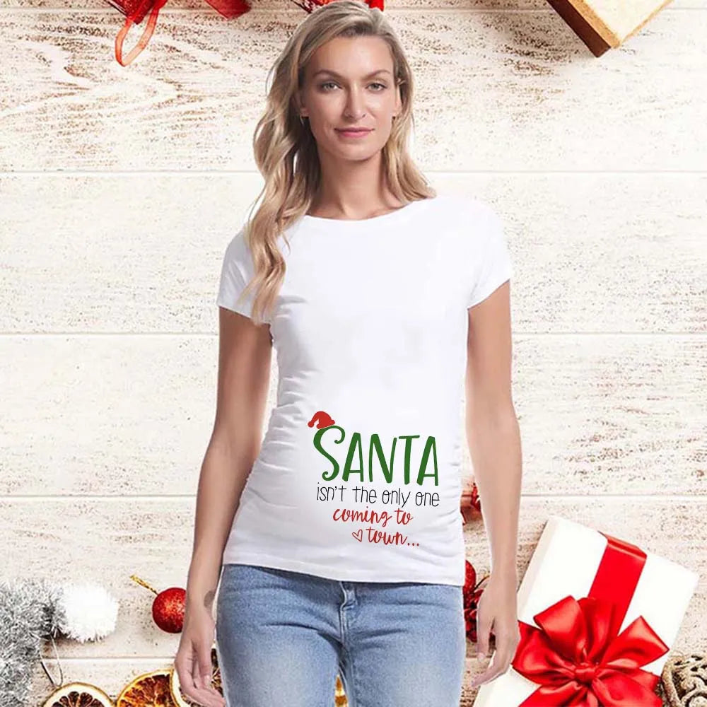 Best Gift 2025 Merry Christmas Maternity T-shirts It's My First Christmas Funny Print Pregnancy Anouncement Tops Tee Shirts