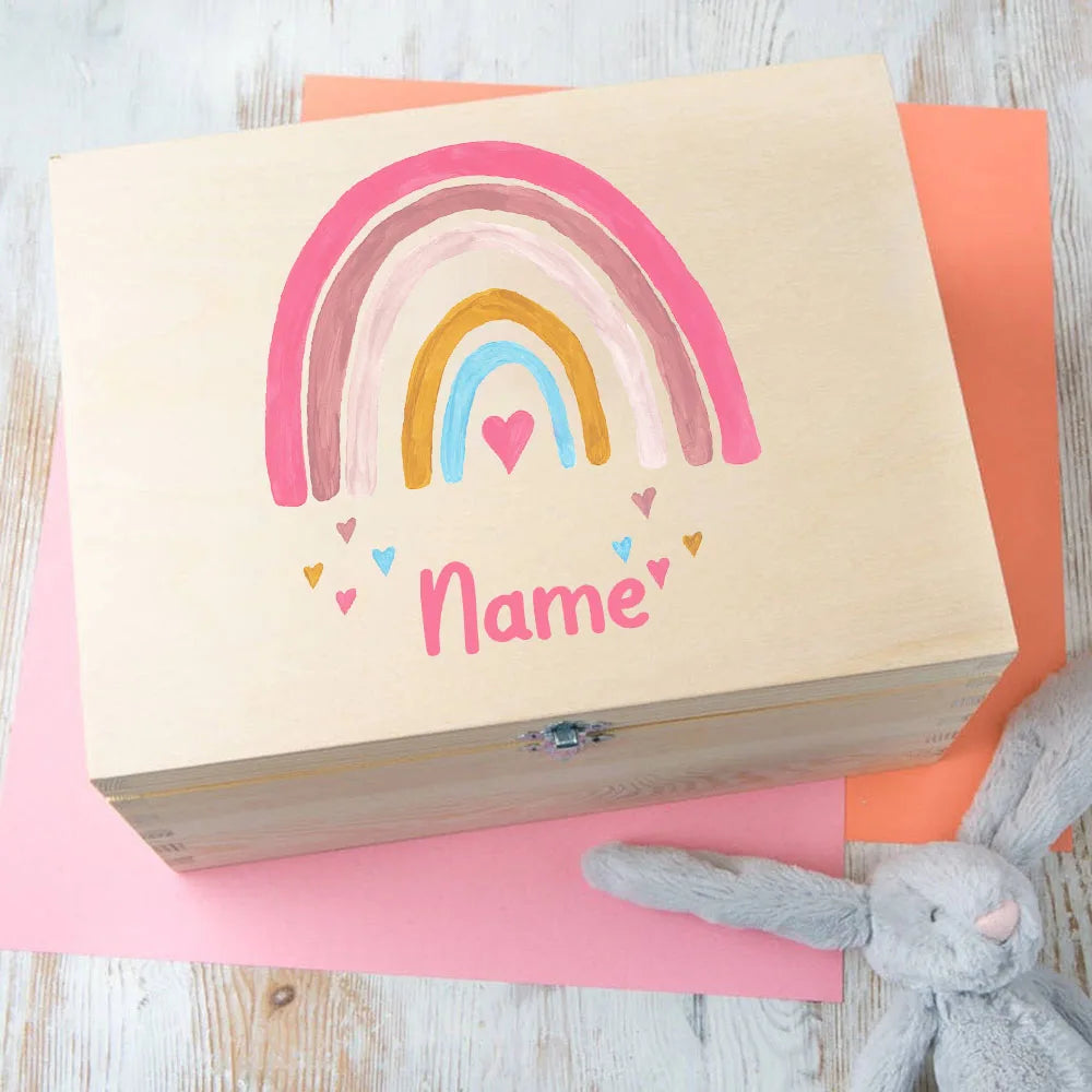 Personalised Baby Rainbow Box Custom Wooden Infat Memory Box Toddler Keepsake Box Newborn Shower Present Baby Birth Stats Gift