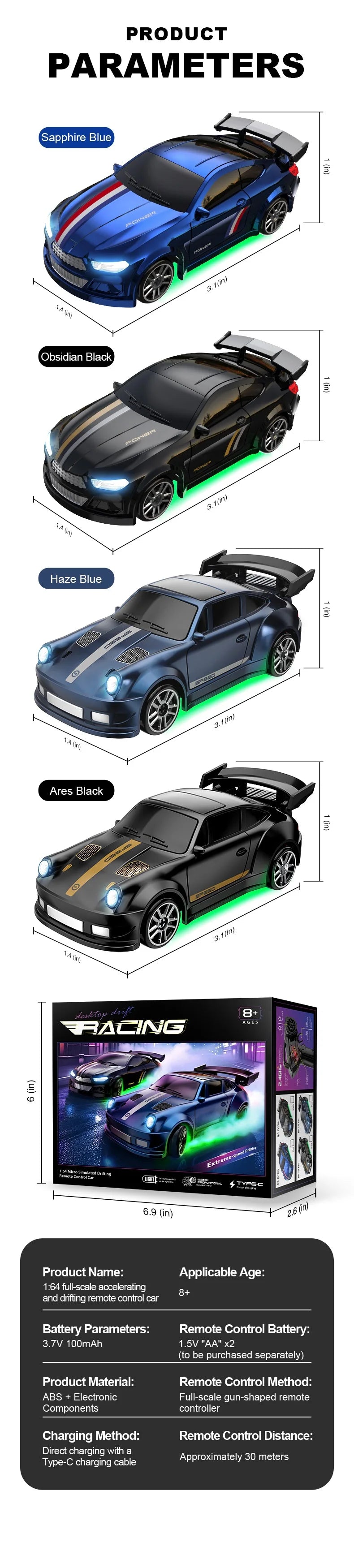 1/64 Scale Drift RC Car - 2.4GHz Desktop Mini Racing Model with ESP, 4WD Remote Control Vehicle, Toy for Adults & Kids, Ideal Gi