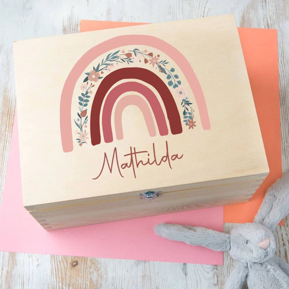Personalised Baby Rainbow Box Custom Wooden Infat Memory Box Toddler Keepsake Box Newborn Shower Present Baby Birth Stats Gift