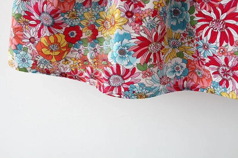 New Summer Baby Girls Dress Floral Print Full Print Sweet Princess Dress Bow Ribbon Small Flying Sleeves + Hat (0-3 Years)